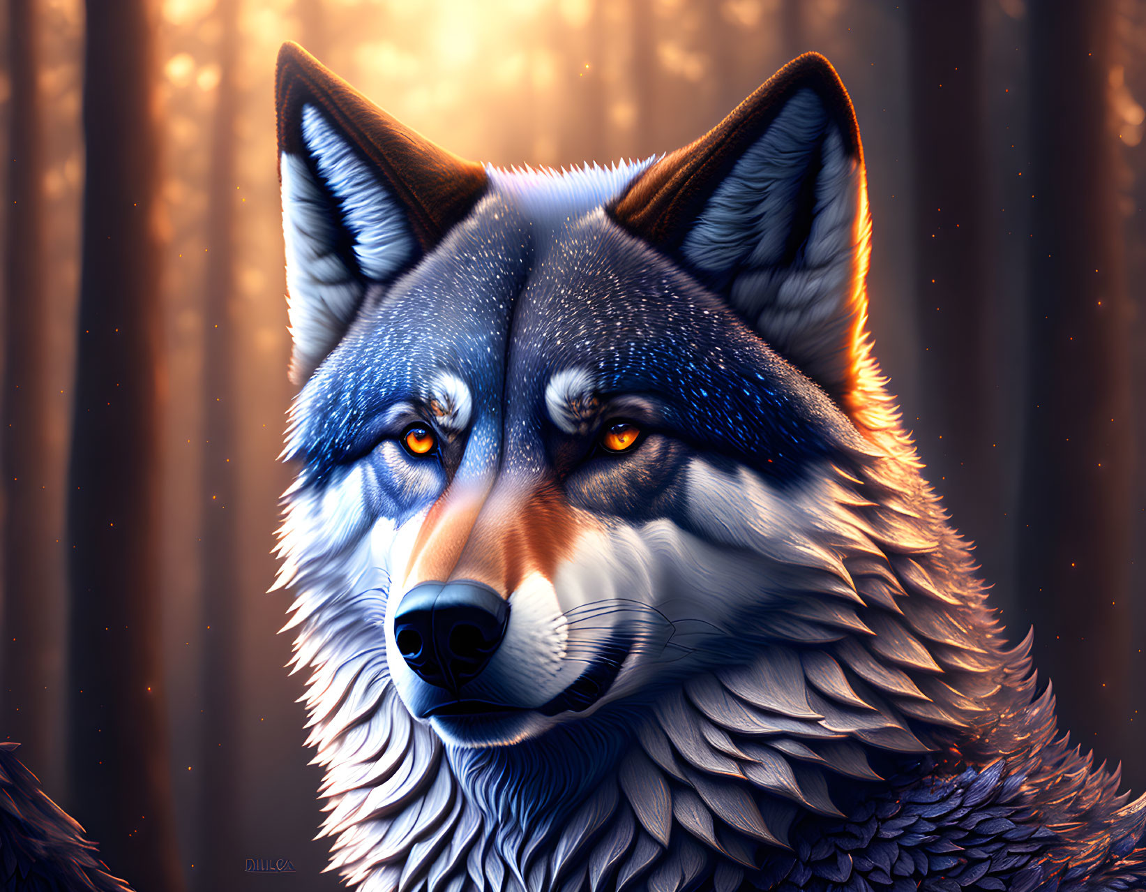 Detailed Wolf Illustration with Intense Eyes and Fur Texture