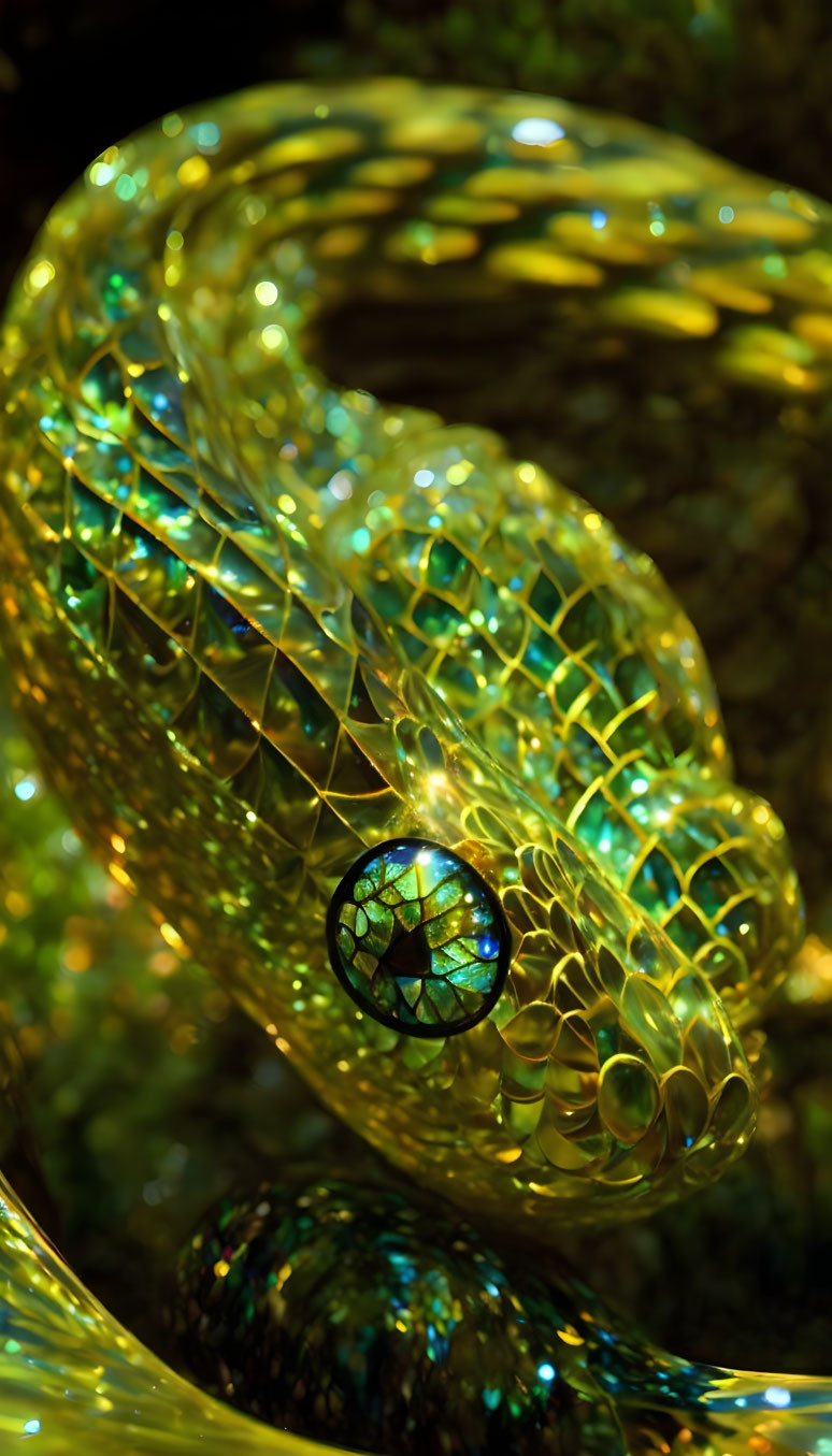 Sculpted Glass Piece with Serpent-like Design and Iridescent Colors