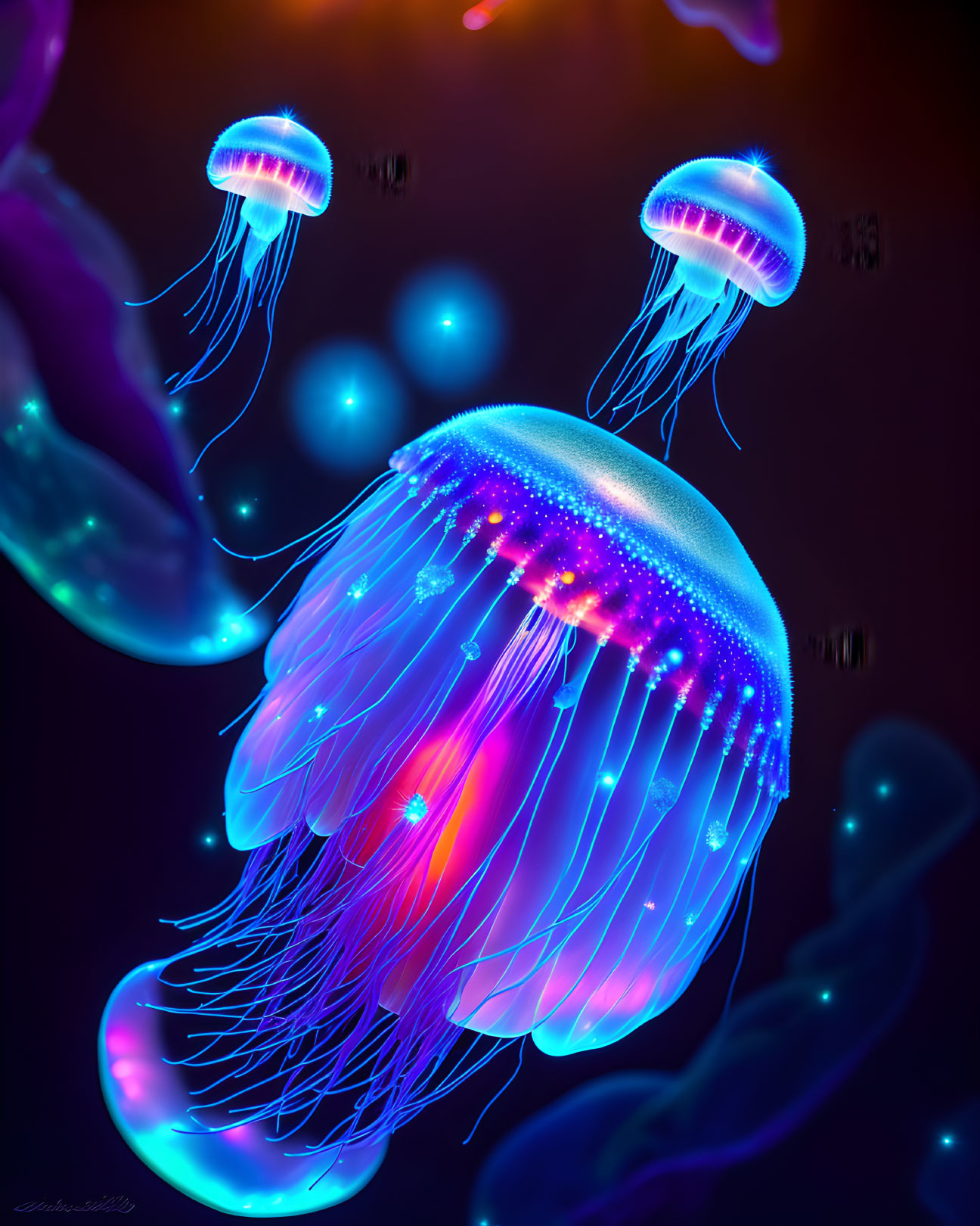 Colorful Jellyfish Digital Artwork in Blue and Purple Tones