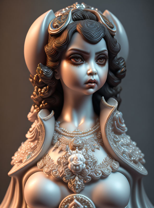 Ornate Baroque-inspired female figure with intricate jewelry