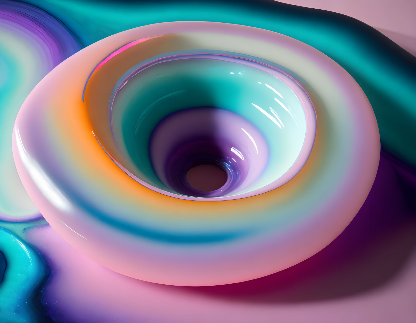 Colorful Swirling Abstract Art with Reflective Surface and Depth