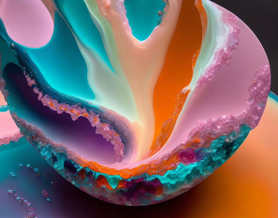 Colorful Abstract Art: Turquoise, Orange, and Pink Geode-Inspired Design