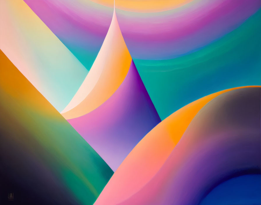 Vibrant abstract painting with flowing purple, blue, green, and pink colors