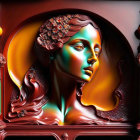 Colorful surreal woman's head in ornate baroque frame