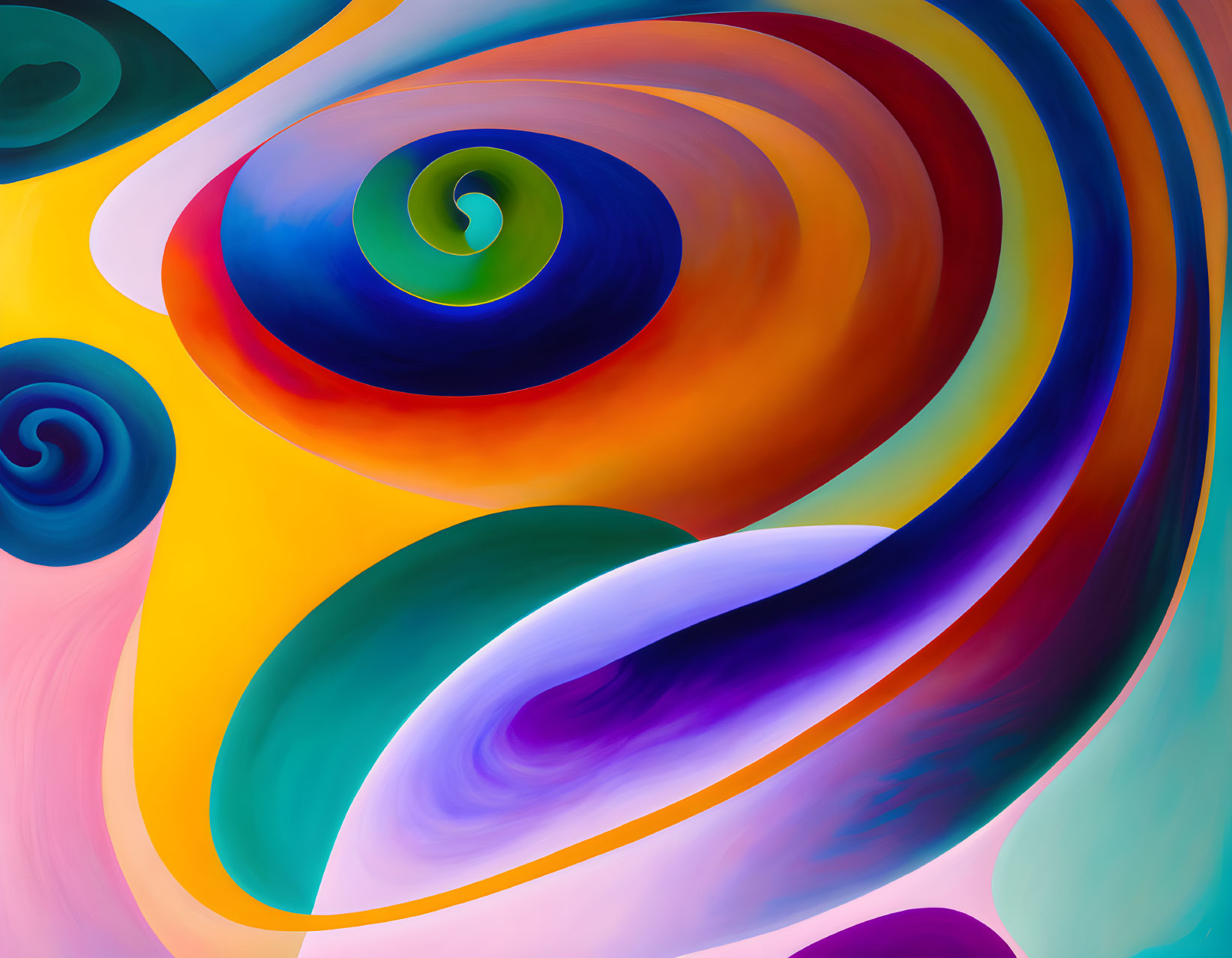 Vibrant abstract swirls in blue, purple, orange, and yellow blend