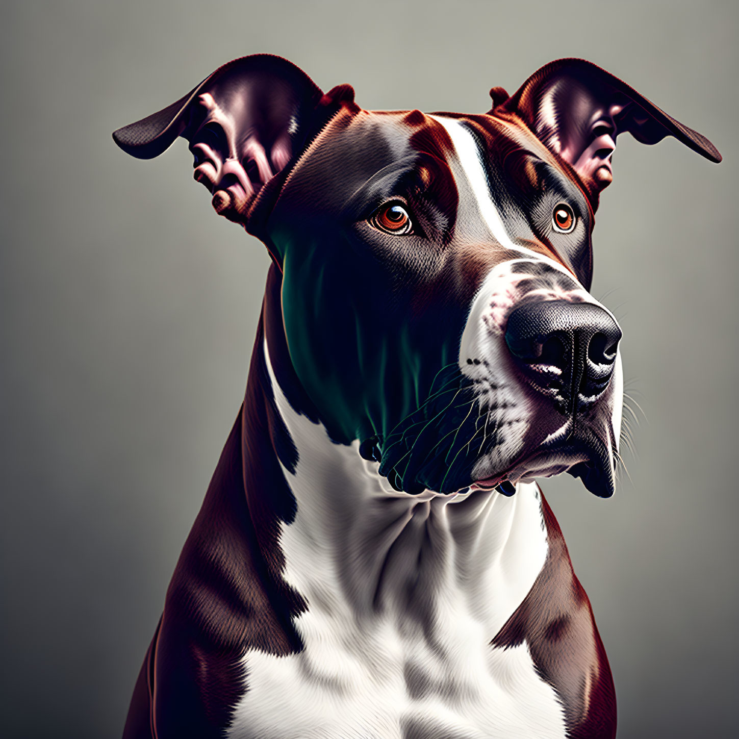 Realistic Brown and White Dog Digital Art on Grey Background