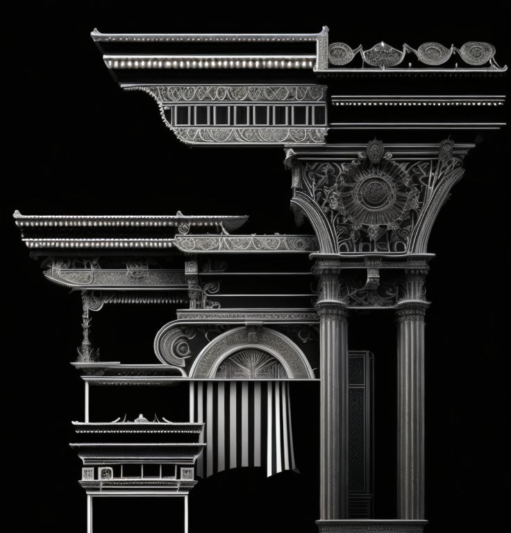 Monochrome image of classical architectural elements