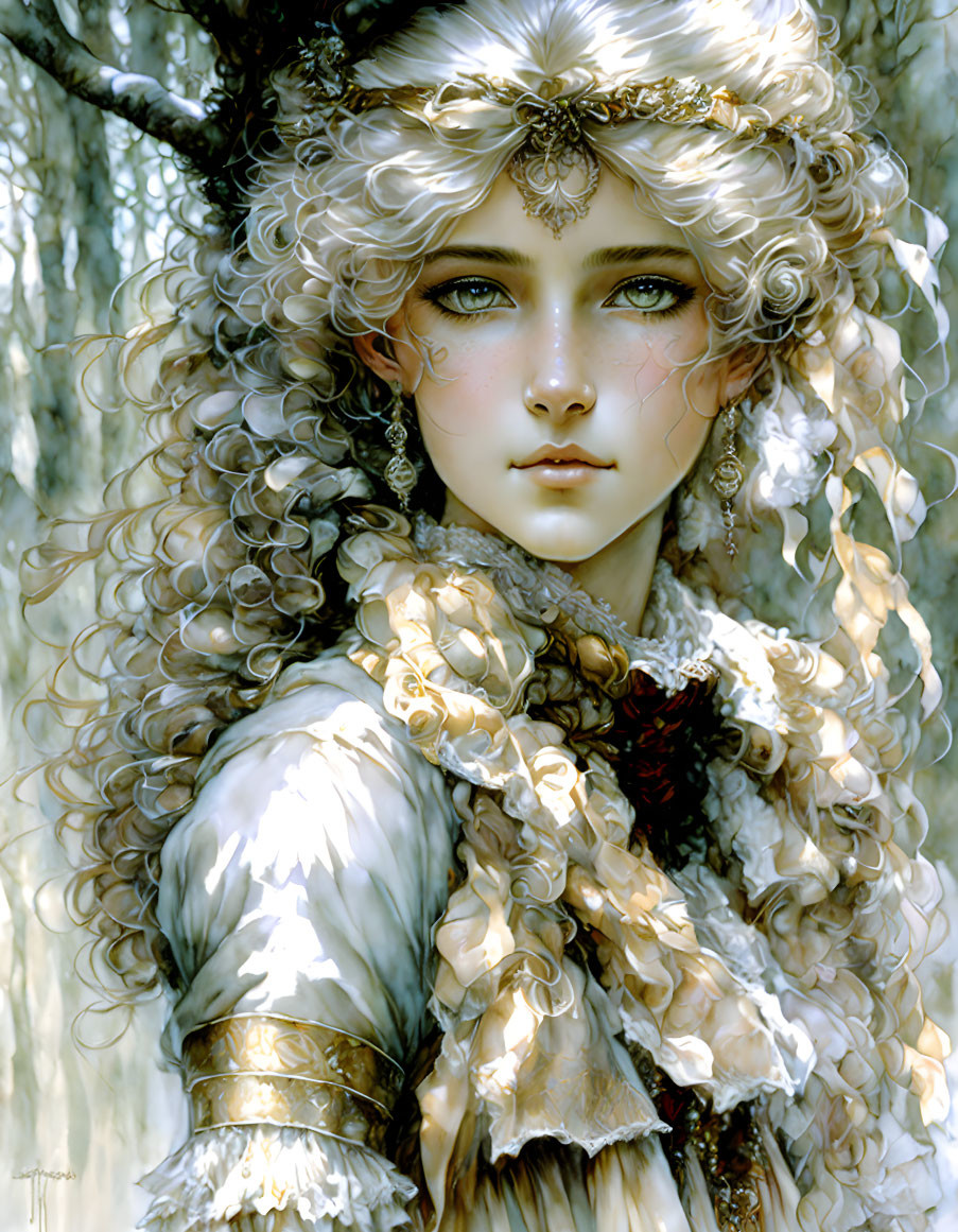 Fantasy digital painting of a blonde woman with blue eyes