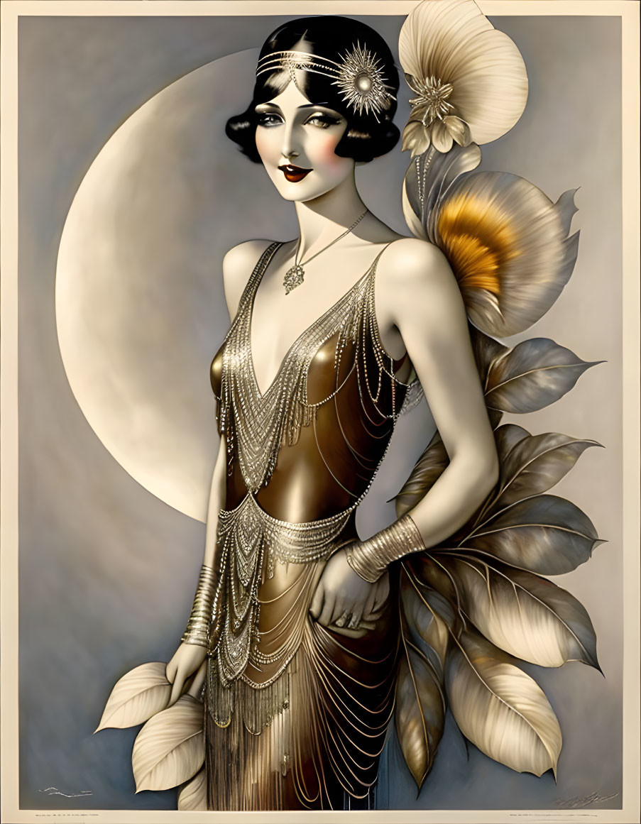 Vintage Art Deco Woman Illustration in 1920s Fashion