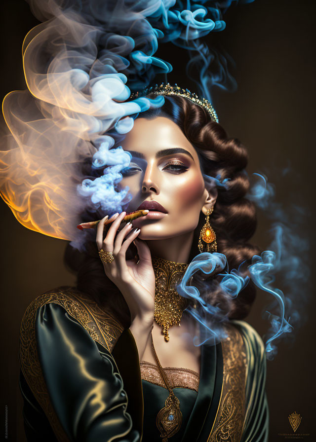 Elaborate Vintage Hairstyles and Makeup with Smoking Cigarette