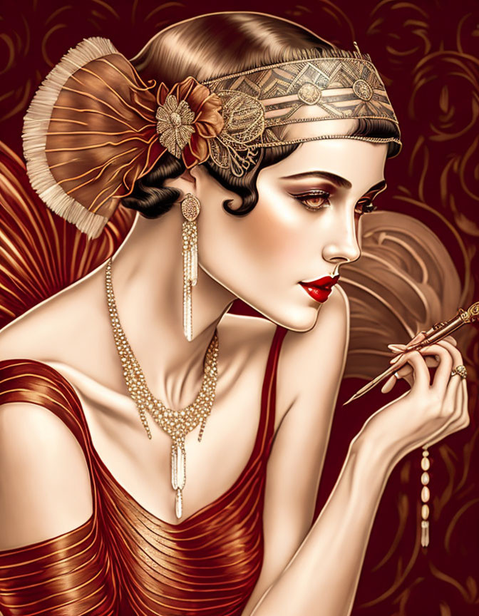 Vintage Flapper Style Woman Illustration in 1920s Attire