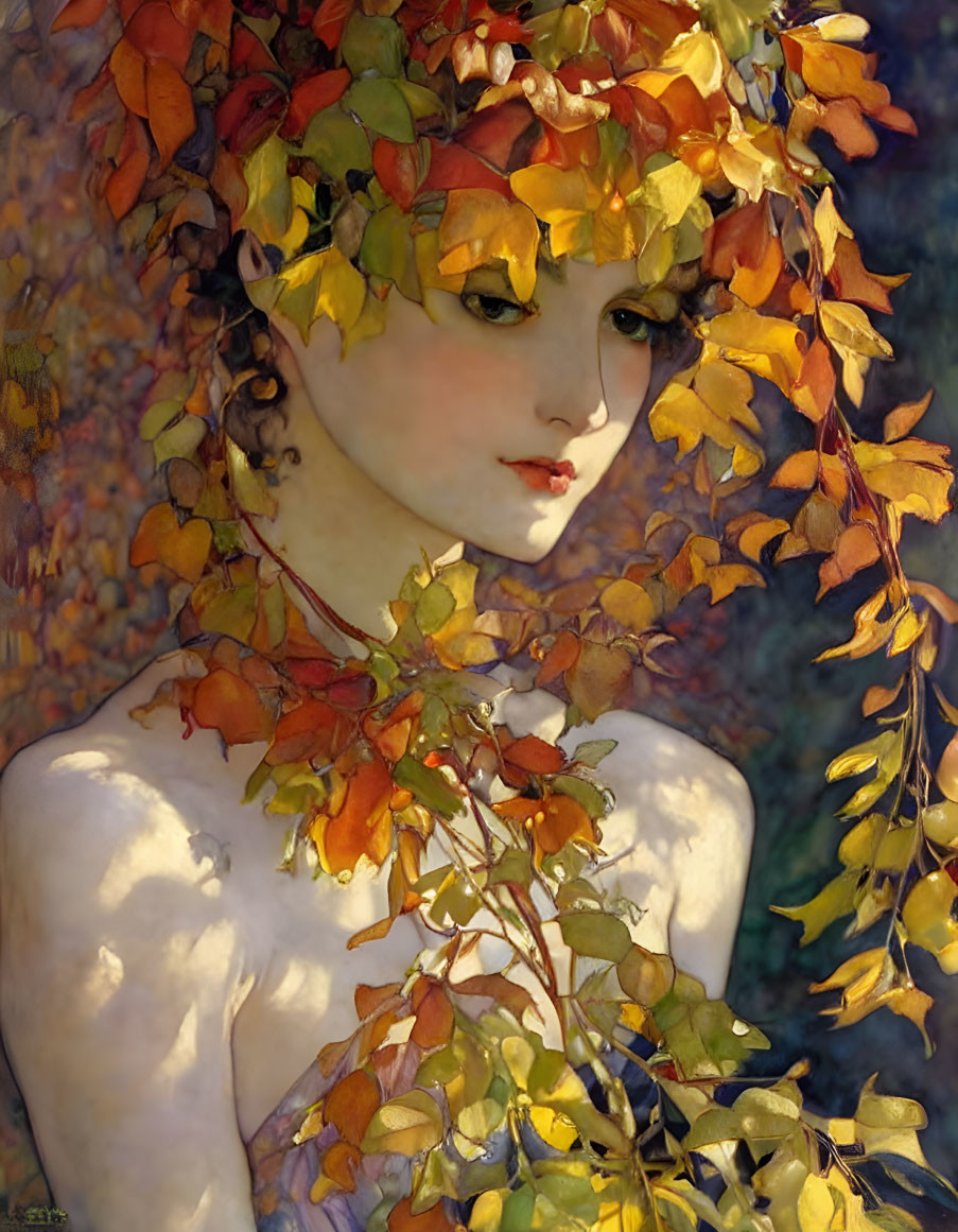 Person with Autumn Leaves Hair in Warm Fall Colors