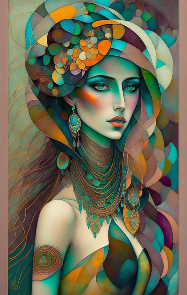 Colorful Hair and Intricate Jewelry on Dreamy Woman