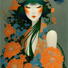 Colorful Illustration: Woman with Green Skin and Flower Adornments