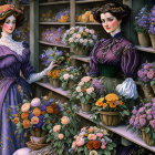 Young woman in gown with flowers and colorful eggs