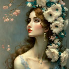 Vintage portrait of woman in elegant hat with flowers, soft colors.