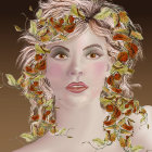 Surreal portrait of woman with golden curls and ornate jewelry