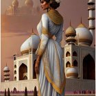 Traditional Indian Attire Woman Illustration in Palace Setting