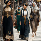 Elegantly Dressed Women in Vintage Attire on City Street