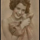 Portrait of Woman with Golden Curly Hair and Floral Accessories