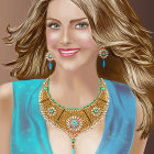 Fantasy character portrait with curly white hair and ornate jewelry