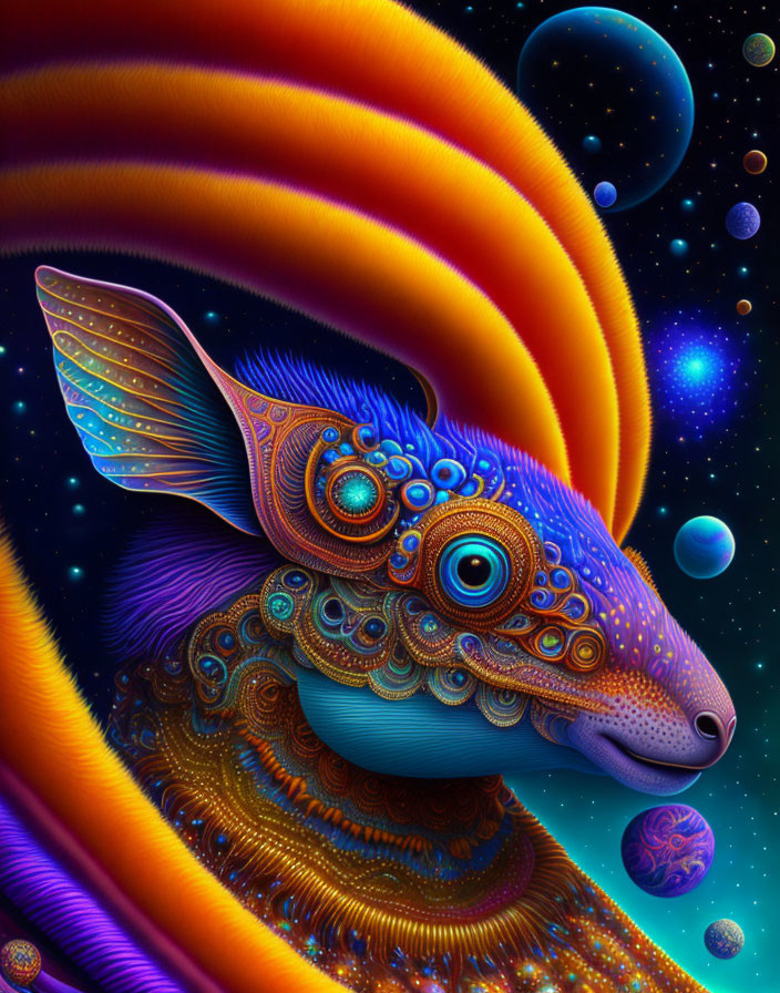 Vibrant Psychedelic Rabbit Art Against Cosmic Background