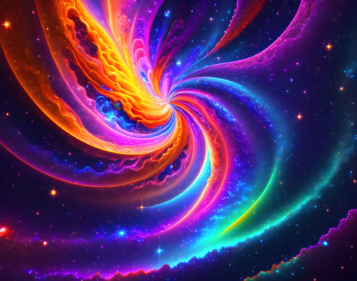 Colorful Cosmic Swirl Against Starry Space Background