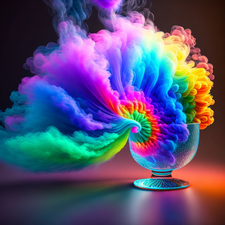 Vivid Rainbow Smoke Plume in Glass Bowl Illustration