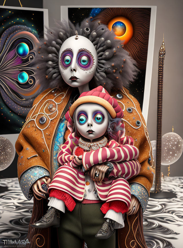 Surreal Artwork with Oversized Eyes in Cosmic Setting