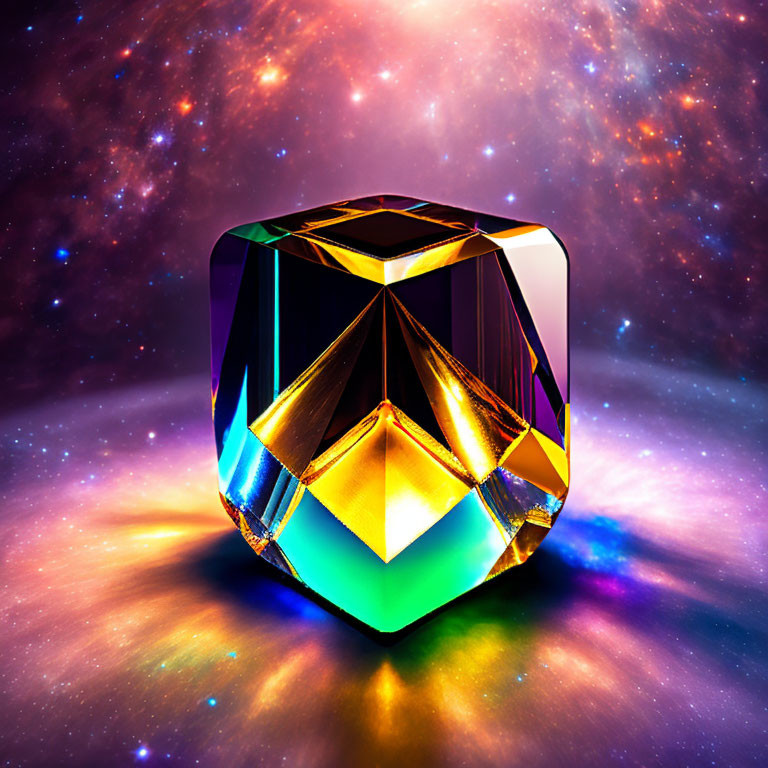 Multicolored Crystal in Cosmic Nebula Background