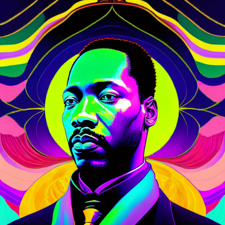 Colorful Psychedelic Background with Man in Suit Portrait