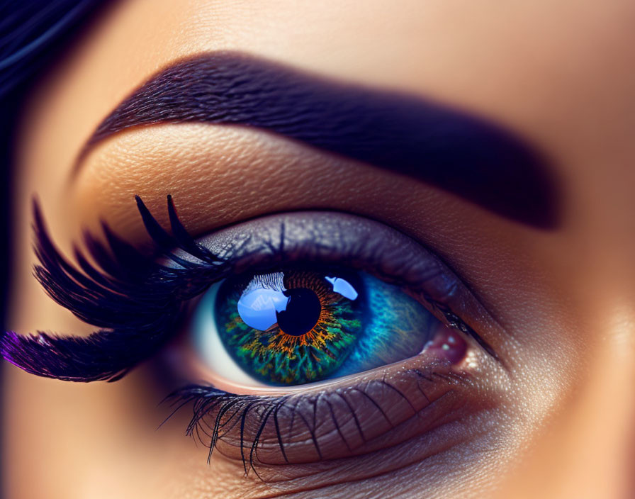 Detailed Close-up of Vibrant Green-Blue Eye with Dark Eyelashes