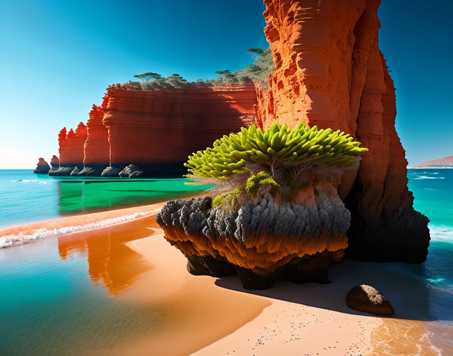 Scenic Beach with Red Cliffs and Turquoise Waters