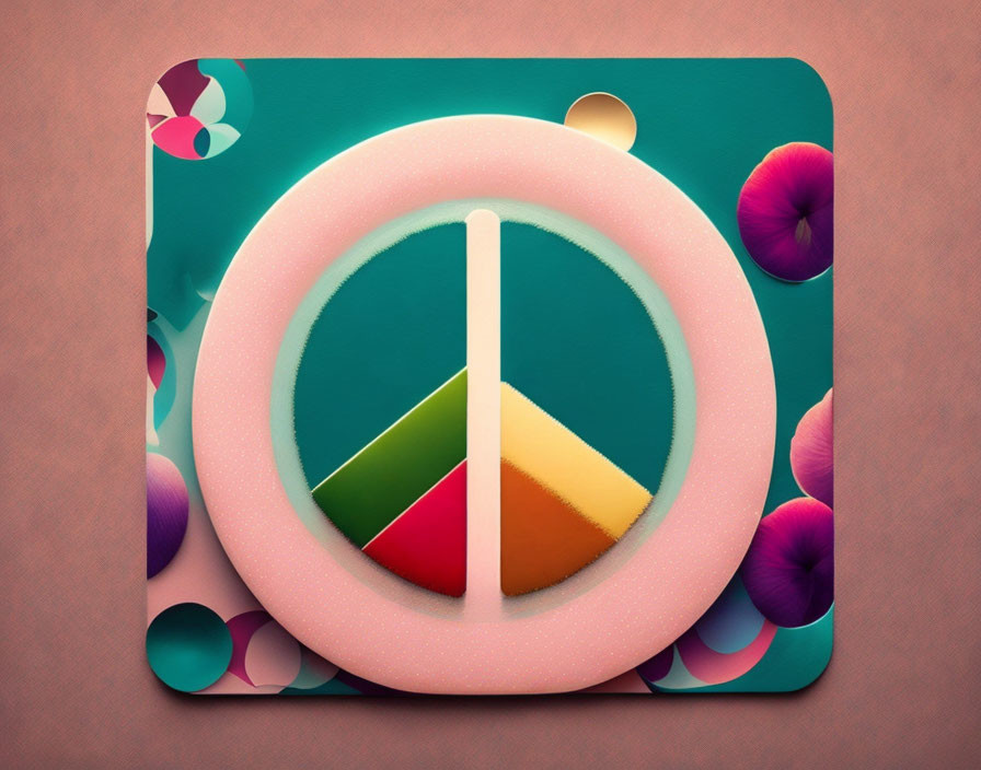 Colorful graphic: Pastel peace symbol on vibrant pie chart on playful background