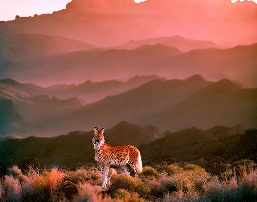 Majestic cheetah in savannah landscape at dusk