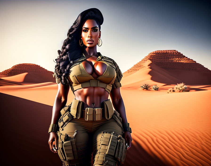 Stylized female character in futuristic desert armor