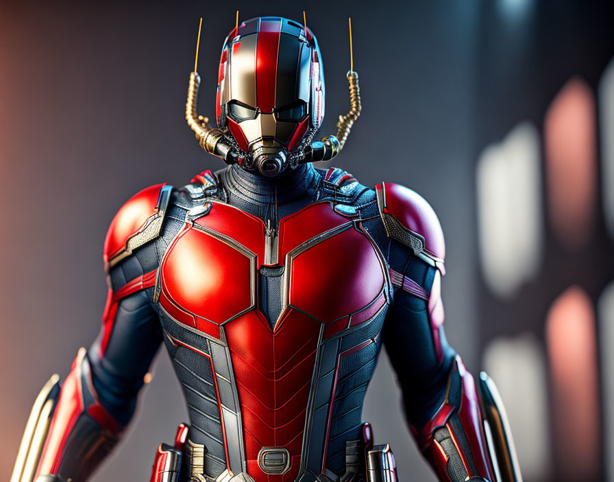 Detailed Red and Silver Armored Superhero Figure in Metallic Helmet