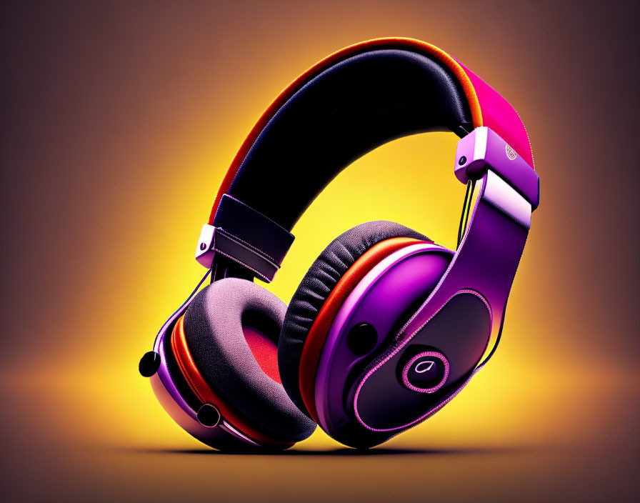 Purple Over-Ear Headphones with Built-In Microphone on Amber Background