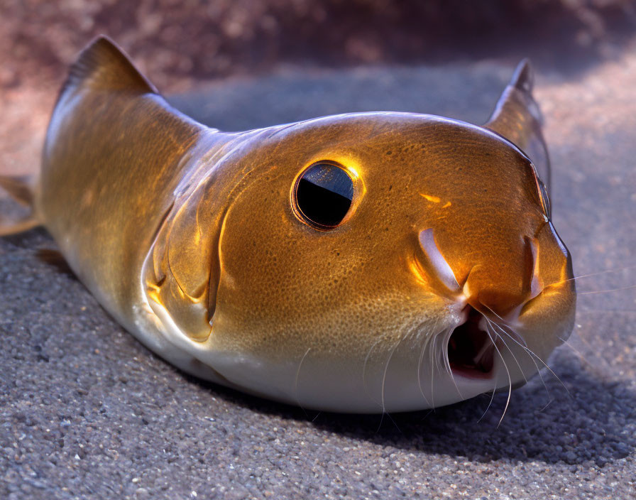 Brownish Fish with Squarish Head and Black Eyes on Grainy Surface