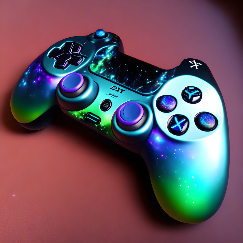 Galaxy-themed custom game controller with vibrant starry design