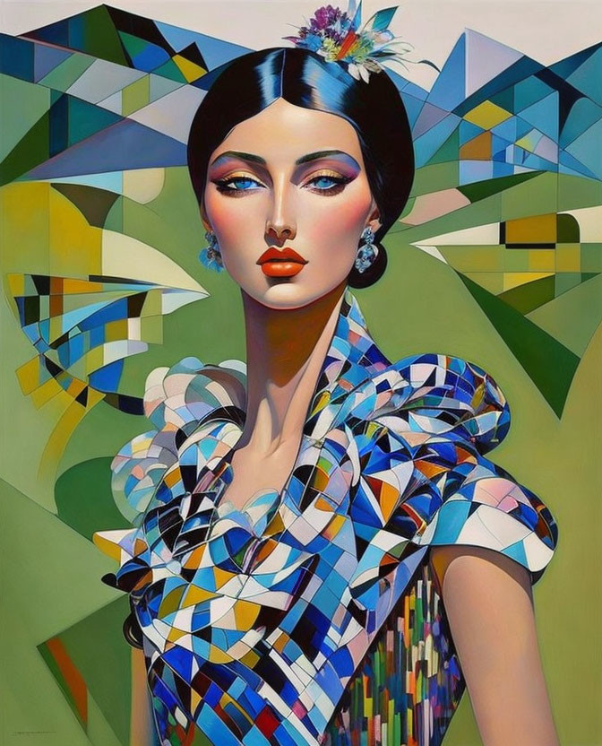 Colorful Cubist Background with Geometric Pattern Portrait