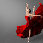 Multicolored fluid dress dancer in mid-twirl pose