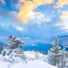 Fantastical landscape with river, waterfalls, peaks, and flowers