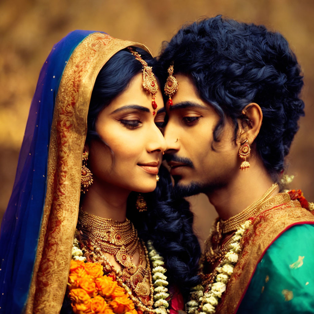 Traditional Indian Wedding Attire Couple in Close Moment