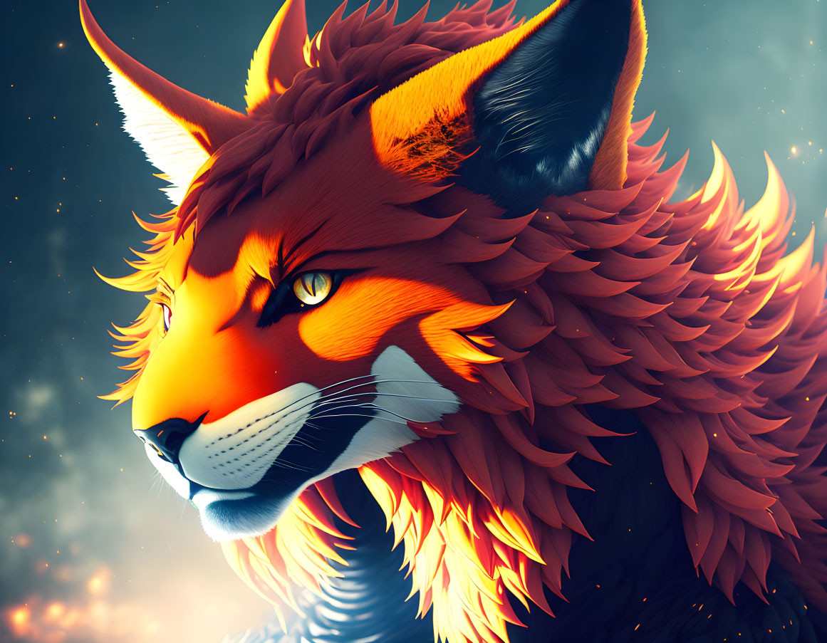 Vibrant red fox digital illustration on starry backdrop