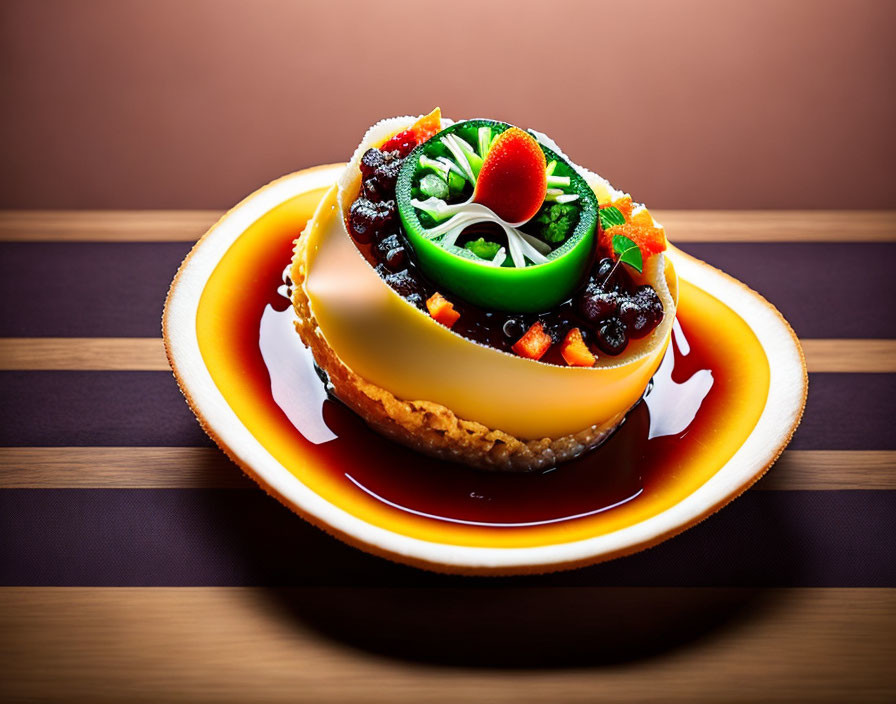 Colorful Fruit Tart with Glazed Kiwi, Orange, and Berries on Cream Filling