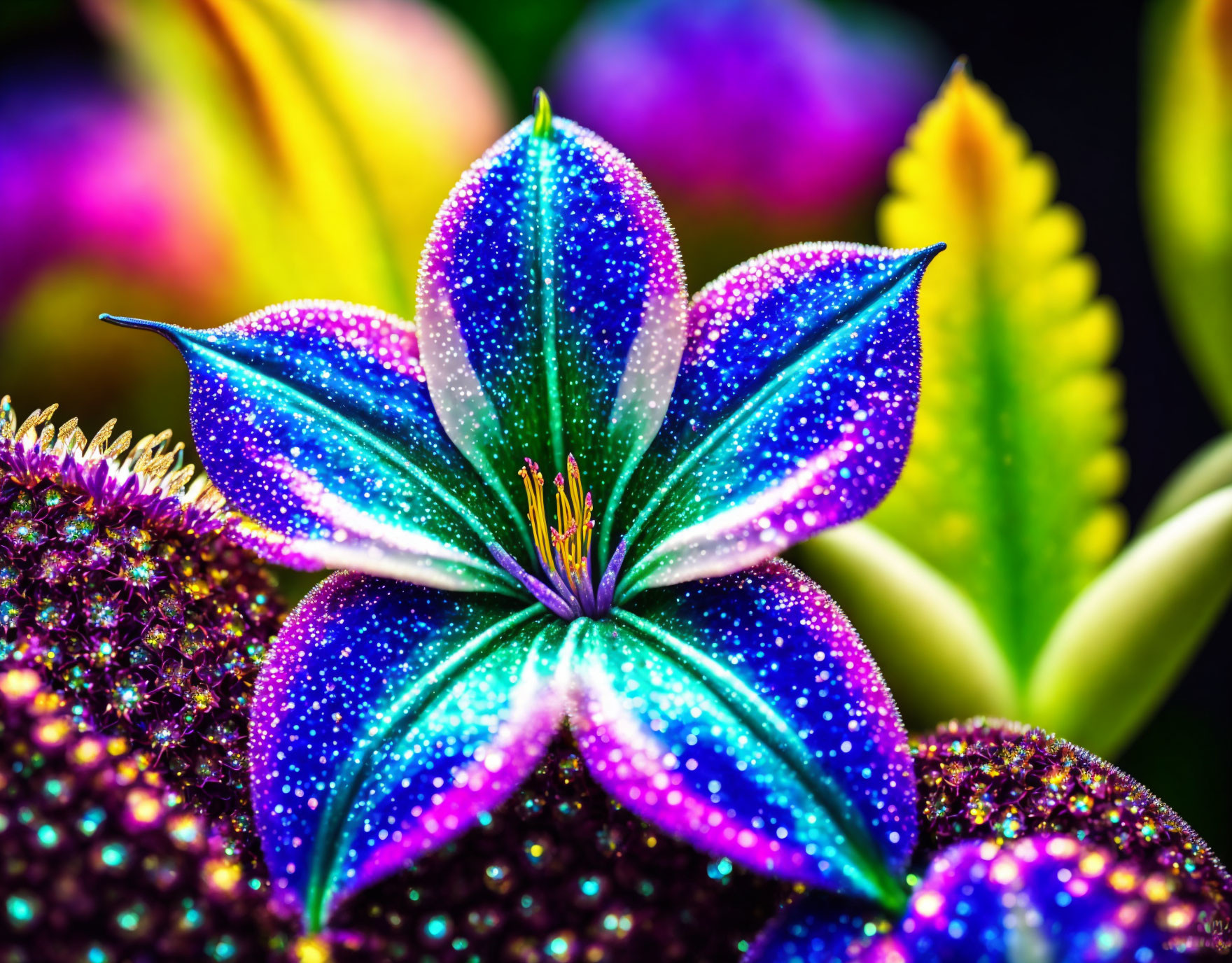 Vibrant Blue and Purple Flower with Greenish-Yellow Center