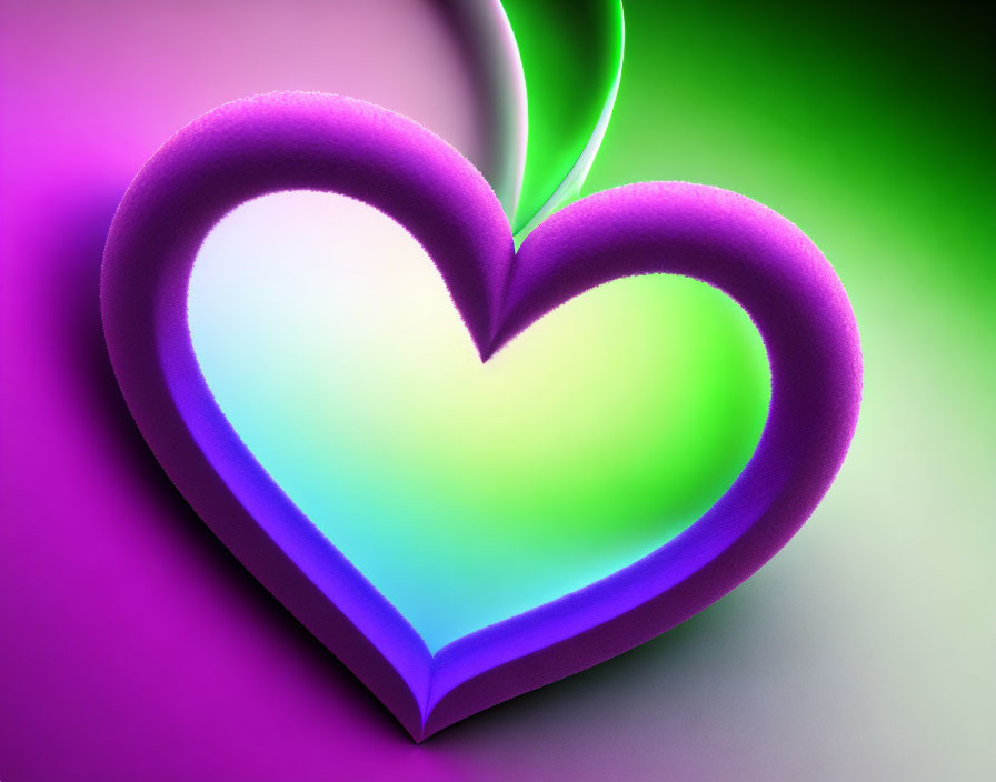 Colorful 3D heart with glowing purple edges transitioning to green and blue gradient