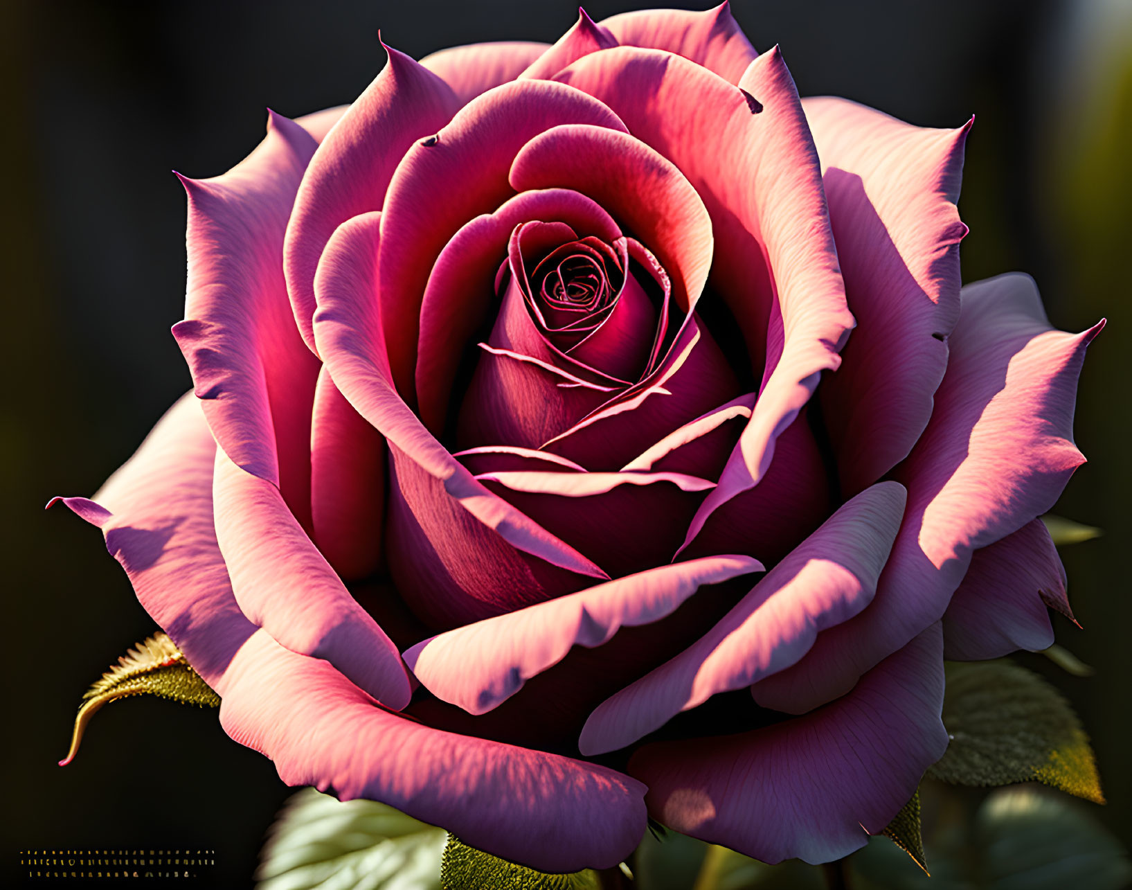 Detailed Close-Up of Vibrant Deep Pink Rose Petals on Blurred Green Background