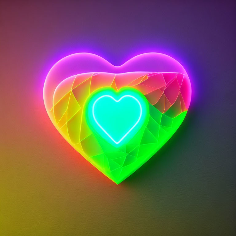 Colorful Neon Heart with Gradient and Polygonal Design